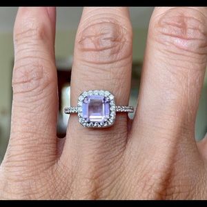 Sterling silver white sapphire and amethyst ring